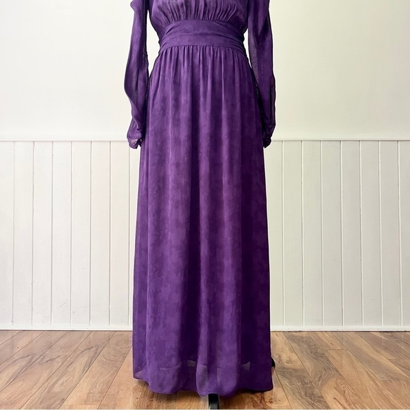 Zara Purple Jacquard Pleated Puff Sleeve Midi Dress Size S - Picture 9 of 16